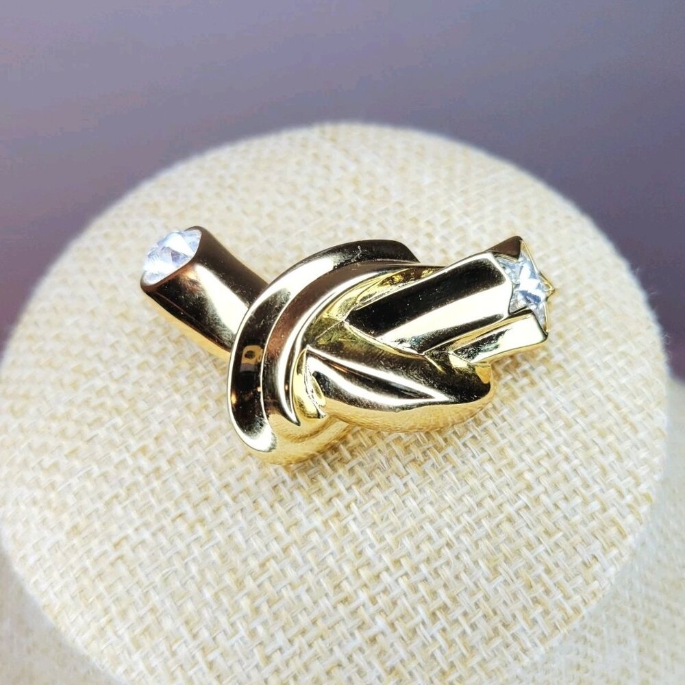 Vtg Kenneth Jay Lane KJL Heart Star Twisted Knot Gold Tone Brooch Pin